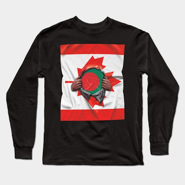 Bangladesh Flag Canadian Flag Ripped Open - Gift for Bengali From Bangladesh Long Sleeve T-Shirt by Country Flags